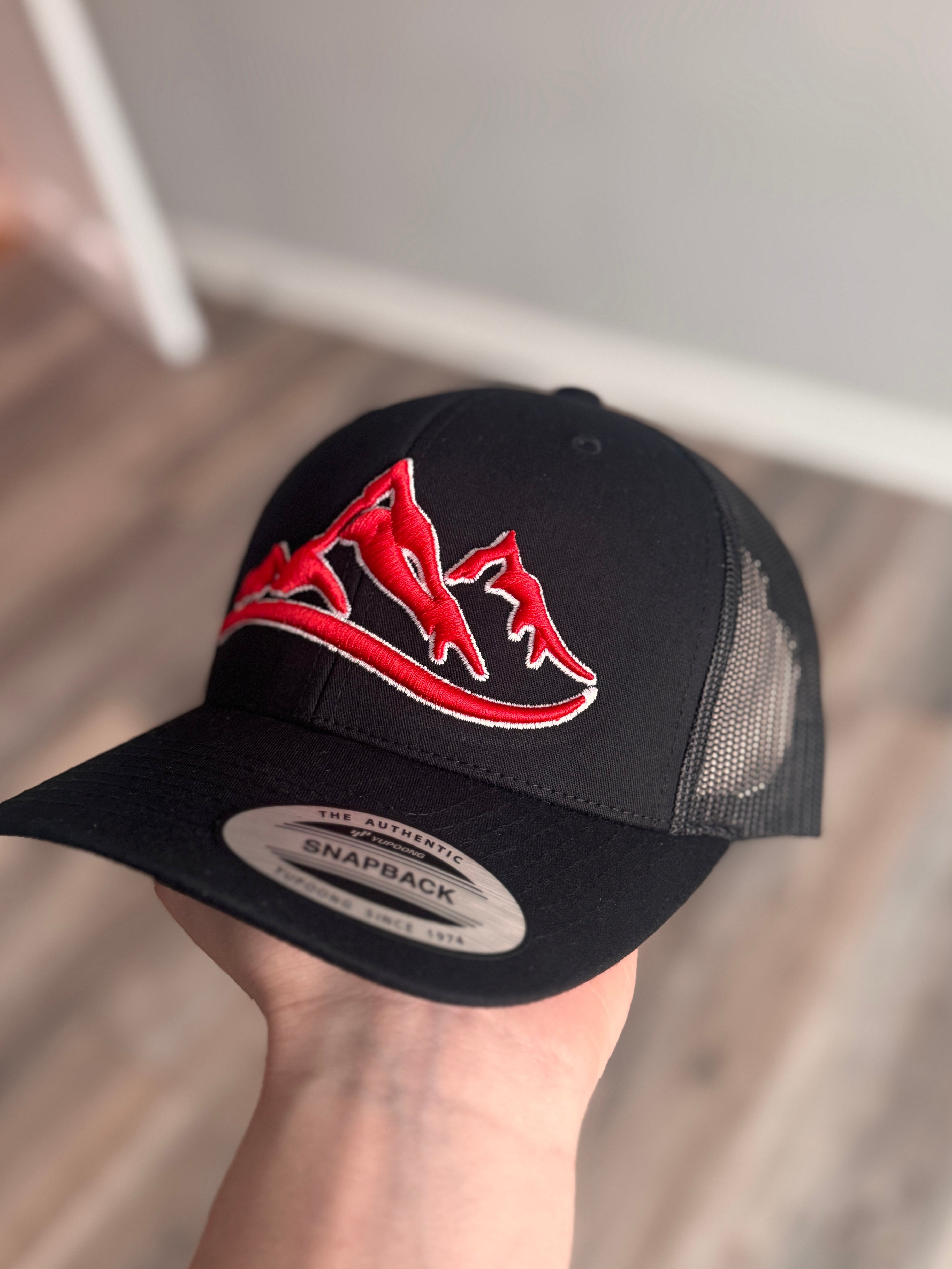 Red and white trucker cap